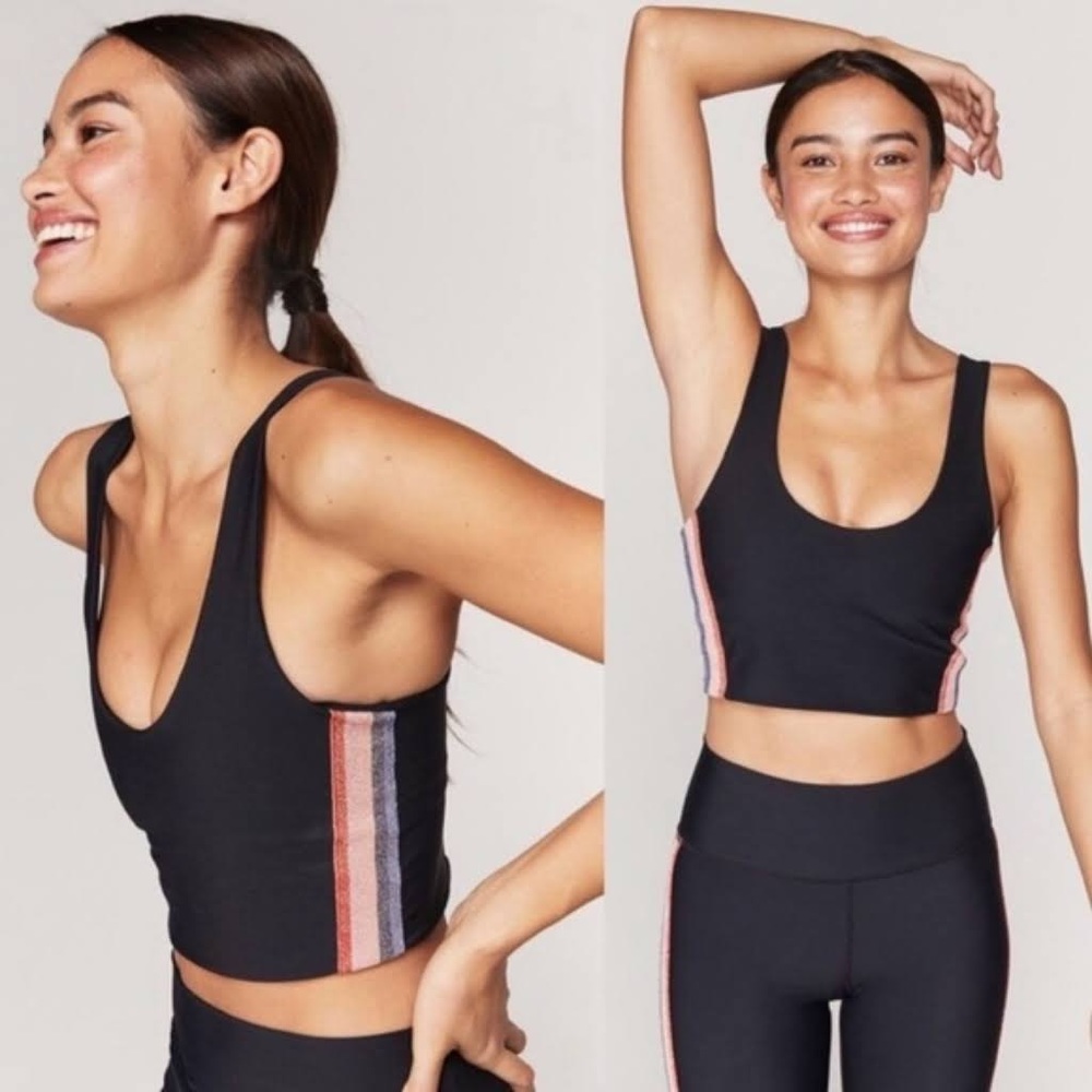 SPIRITUAL GANGSTER Sparkle Shakti Brami Stripe Side Cropped Sporta Bra Top